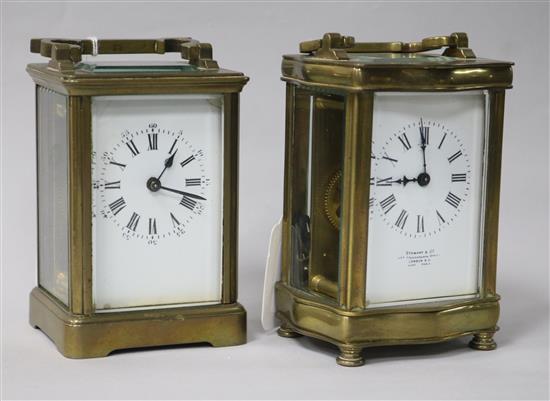 Two 19th century French brass cased carriage timepieces